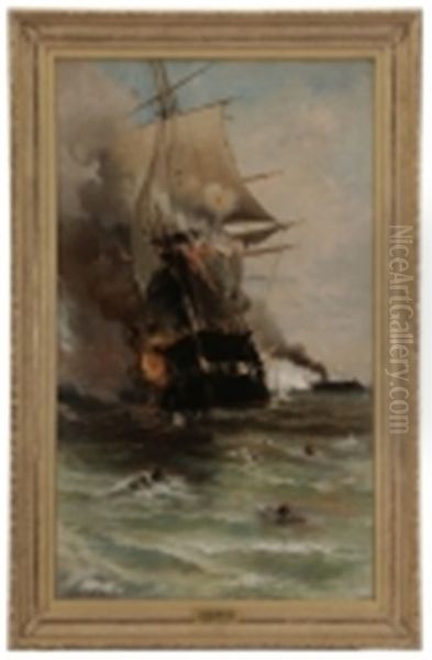 The Burning Of The Uss Congress by Julian O. Davidson