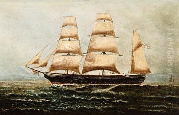 A British Three Masted Barque In Naples Harbor by Henry Dawson