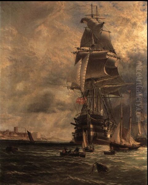 H.m.s. 'st. Vincent' At Her Moorings Off The Entrance To Haslar Creek by Henry Thomas Dawson