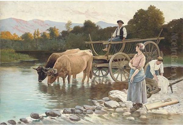 A Meeting At The Bend In The River by Edouard Bernard Debat-Ponsan