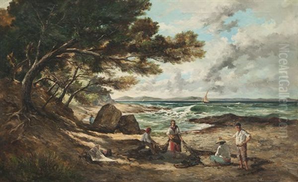 Pecheurs En Bord De Cote by Pierre Decoreis