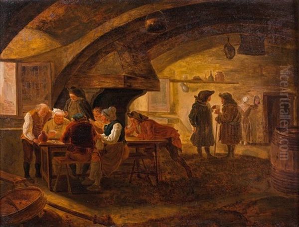 Joueurs De Cartes Dans Une Auberge by Leonard Defrance