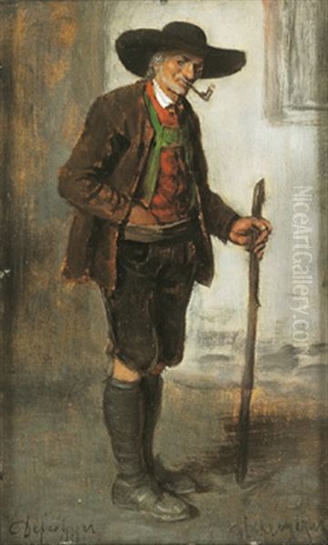 Stehender Bauer Mit Stock by Franz Von Defregger