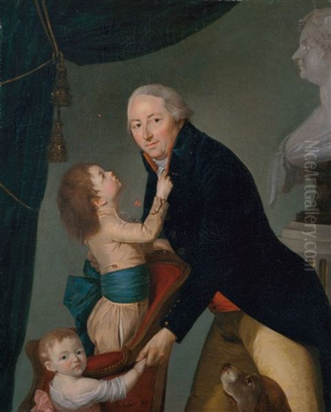 Familienbildnis. Zwei Kinder Und Der Vater Unter Der Portratbuste Der Mutter by Nicolas Benjamin Delapierre