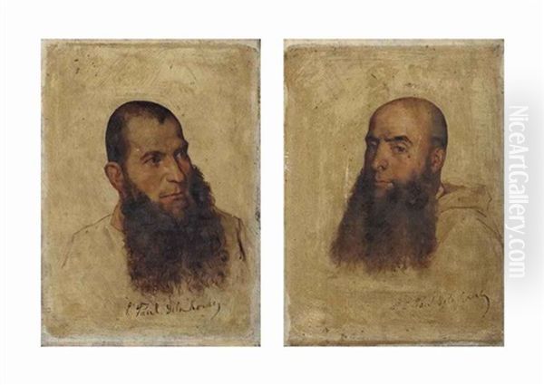 Deux Etudes De Tetes De Moines Camaldules (studies) (pair) by Paul Delaroche