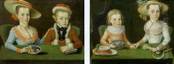 Kinderbildnisse Der Familie Zuppinger (pair) by Johann Georg Delfer