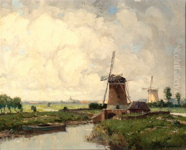 Mills Along A Canal by Gerard Delfgaauw