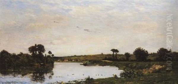 Flusslandschaft Mit Wascherin by Hippolyte Camille Delpy