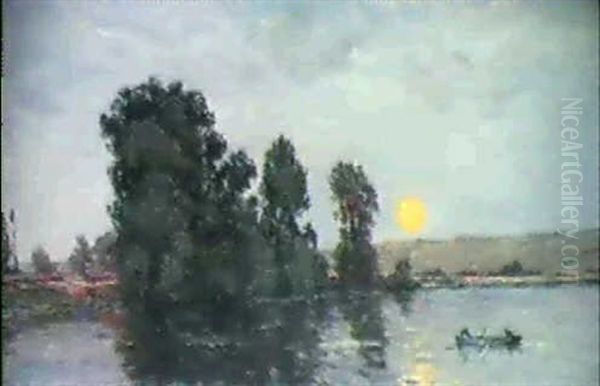 Seinelandschaft Bei Abendstimmung by Hippolyte Camille Delpy