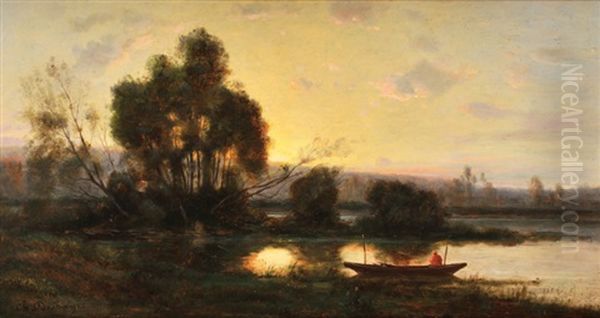 Pecheur Au Crepuscule by Charles Felix Edouard Deshayes