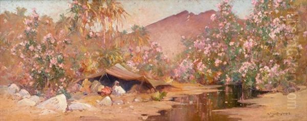 Campement Au Bord De L'oued Bou Saada by Eugene F. A. Deshayes