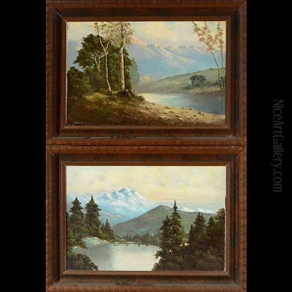 Pair Of Mountain Landscapes Depicting A River And Lake by Richard Detreville