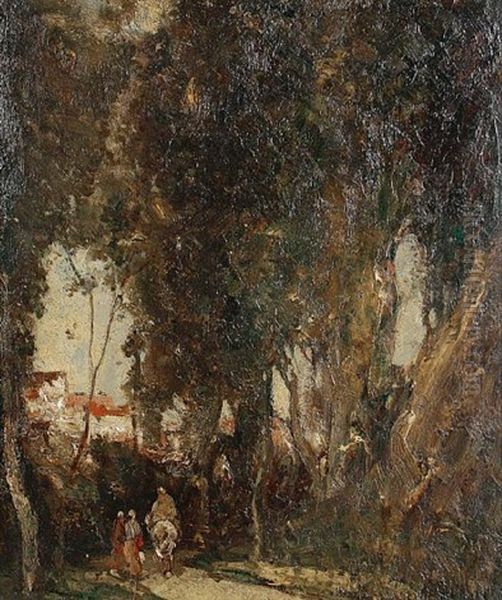 Figures On A Woodland Path by Vickers Deville