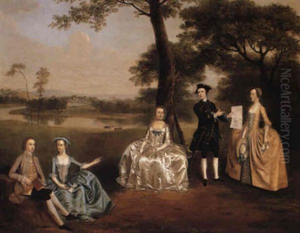 Portrait Of The Malan Family In A Park Landscape by Arthur Devis