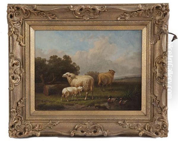 A Pair, 'sheep By A Barn' And 'sheep And Ducks In A Landscape' by Jacob Van Dieghem