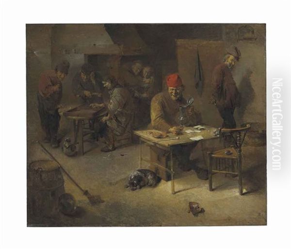 Peasants Drinking And Playing Tric-trac In An Interior by Abraham Diepraam