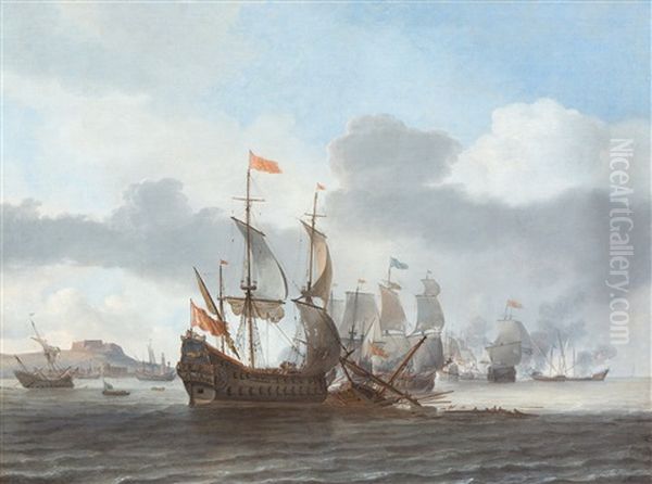 Naval Battle Scene by Jeronymus Van Diest