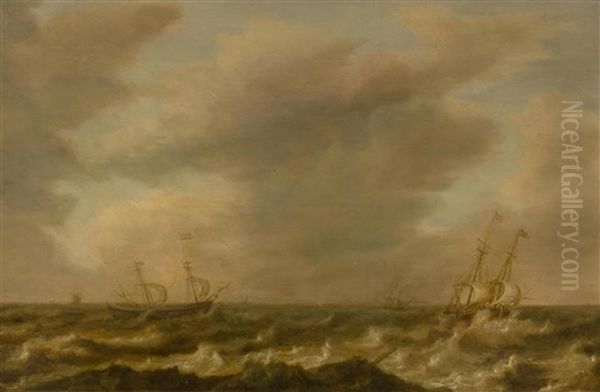 Rough Sea With Ships by Willem van Diest