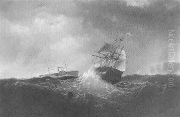 Shipping Off The Coast In Stormy Seas by Charles Temple Dix