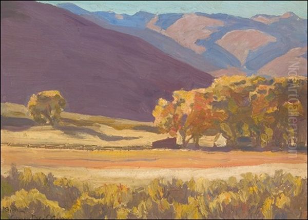 Autumn Cottonwoods Near Carson, Nevada by Maynard Dixon