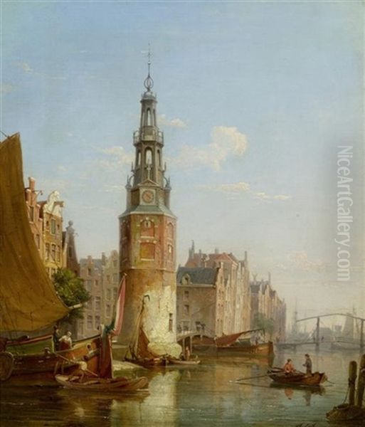 Blick Auf Amsterdam Mit Dem Montelbaans-turm by Pieter Cornelis Dommershuijzen