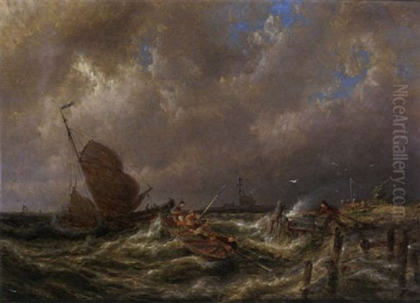 A Sailing Vessel In Heavy Weather by Pieter Cornelis Dommershuijzen