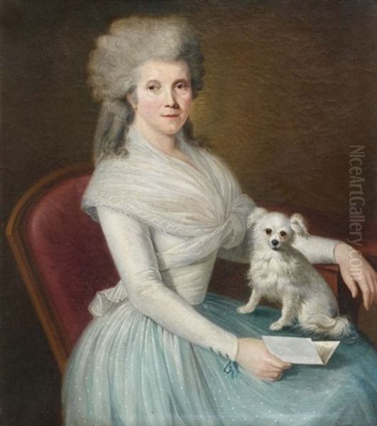 Portrait D'une Jeune Femme Tenant Une Missive Avec Son Chien by Guillaume Dominique Jacques Doncre