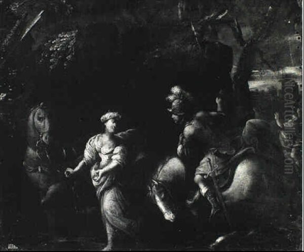 A Man In Armor On Horseback Addressing A Princess, Probably Vafrino, Tancred's Armor-bearer, Fetching Erminia by Giovanni Andrea (il Mastelletta) Donducci