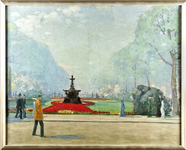 Flanierende Spazierganger Im Bluhenden Schlosspark by Ernst Dorn