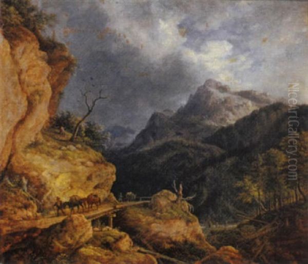 Bayerische Gebirgslandschaft Mit Maultiertreiber by Johann Jakob Dorner the Younger