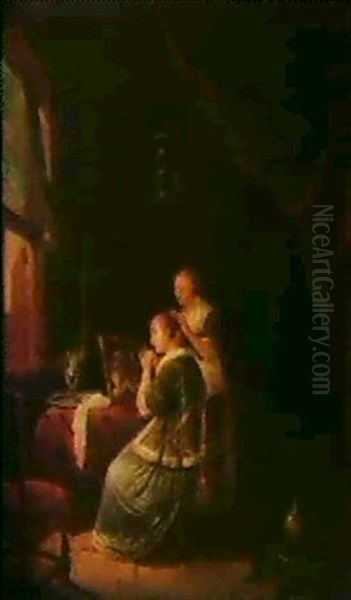 Eine Vornehme Dame Mit Ihrer Dienerin Bei Der Toilette by Gerrit Dou