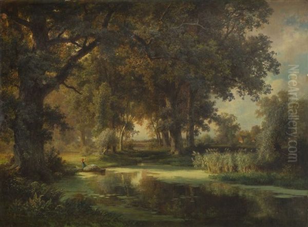 Oaks By A Water by Adolf Dressler