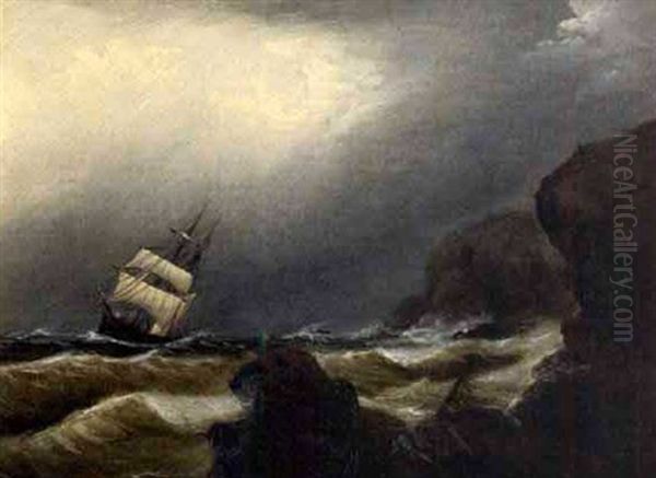 Ship Off The Coast Of Newport by Clement Drew