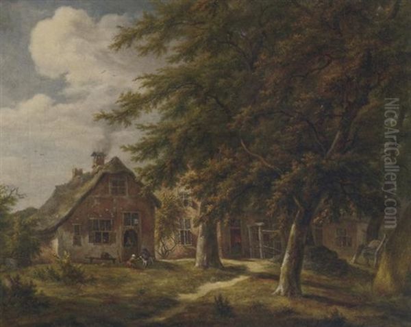 A Wooded Landscape With A View Of The Forge In De Haar, Near Utrecht by Egbert Van Drielst