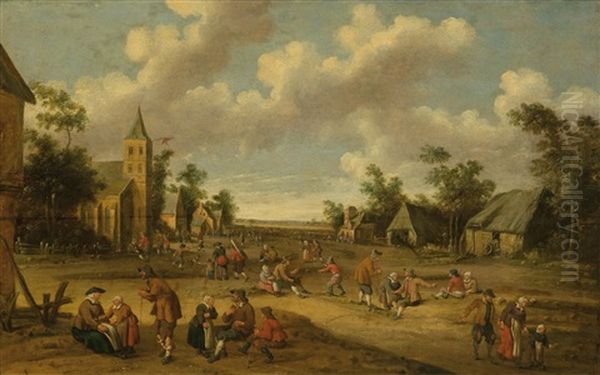 Village Scene With Figures by Cornelis Droochsloot