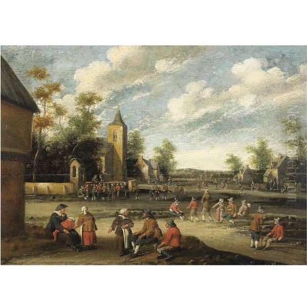 Figures Conversing In A Village by Cornelis Droochsloot