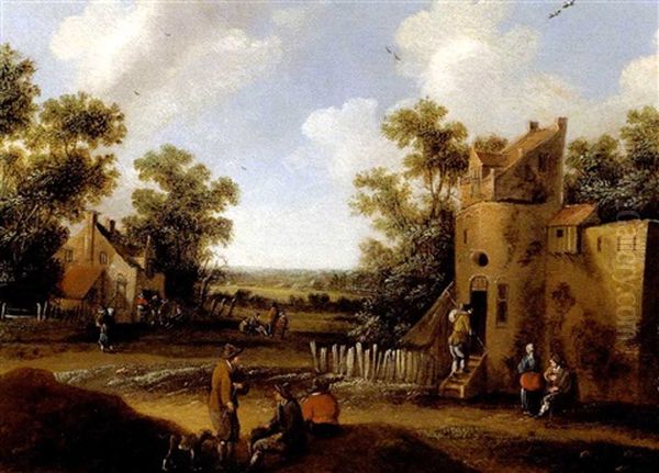 Eine Dorfstrase Mit Bauern by Cornelis Droochsloot