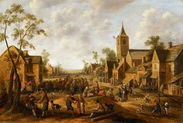 A Busy Village Scene by Joost Cornelisz. Droochsloot