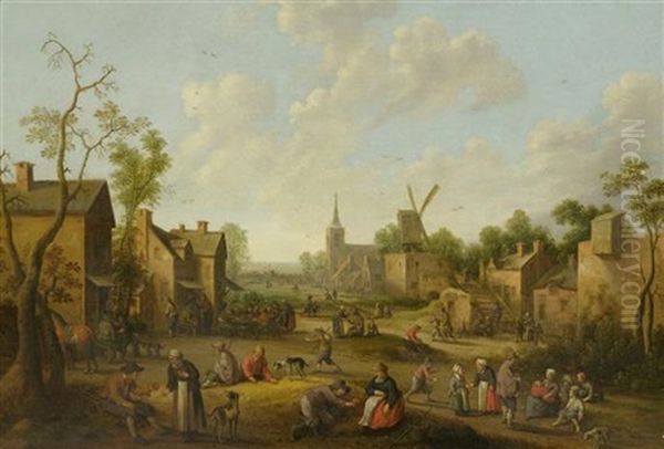 Dorflandschaft Mit Gotischer Kirche Und Windmuhle by Joost Cornelisz. Droochsloot