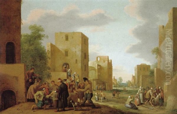 Dorfplatz Mit Bauern: Die Sieben Werke Der Barmherzigkeit by Joost Cornelisz. Droochsloot