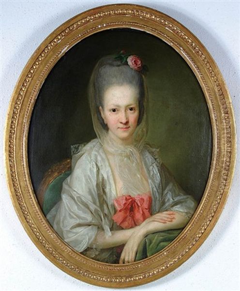 Portrait Of Lady With Rose In Her Hair by Francois Hubert Drouais