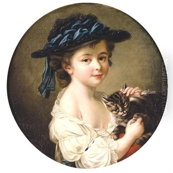 Portrait Of A Girl Holding A Cat by Francois Hubert Drouais