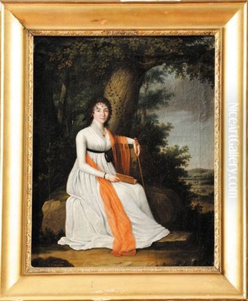 Portrait De Madame De Rochequairie En Robe De Mousseline Blanche Et Chale Orange by Johann Friedrich Dryander