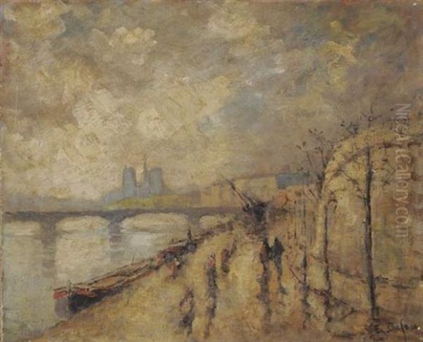 La Seine Avec Notre-dame by Edouard-Jacques Dufeu