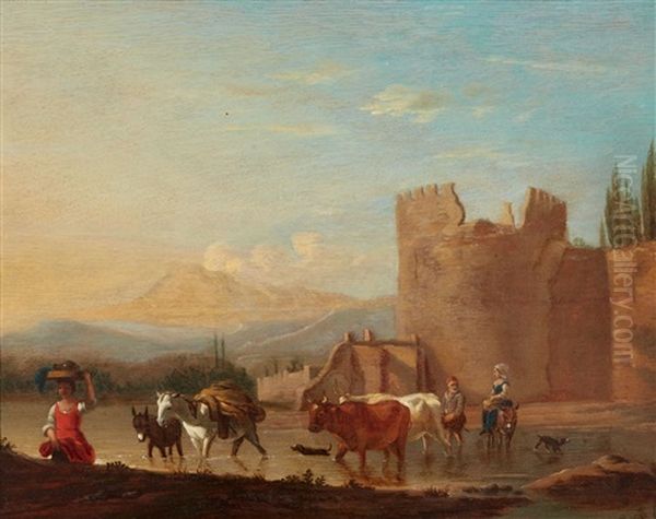 Southern Landscape With Classical Ruins And Shepherds by Karel Dujardin