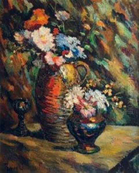 Nature Morte Aux Deux Vases De Fleurs by Pierre Dumont