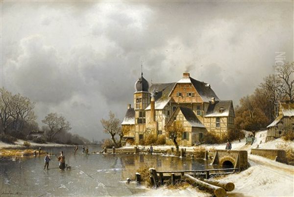 Winterlandschaft Mit Zugefrorenem See by Johannes Bartholomaeus Duntze