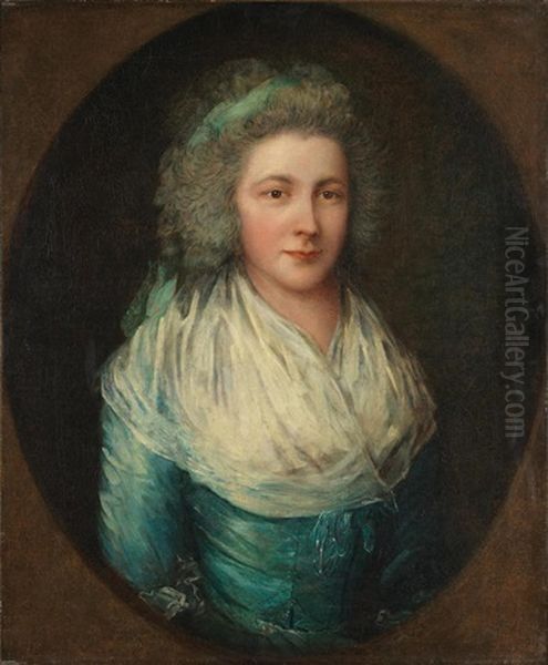 Portrait Of Mrs. Samuel Kilderbee, Bust-length, In A Blue Dress, Within A Painted Oval by Gainsborough Dupont