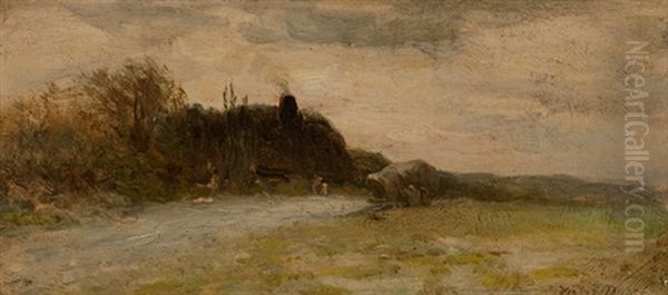 Landschaft Mit Bauernhaus Und Figurenstaffage by Leon Victor Dupre