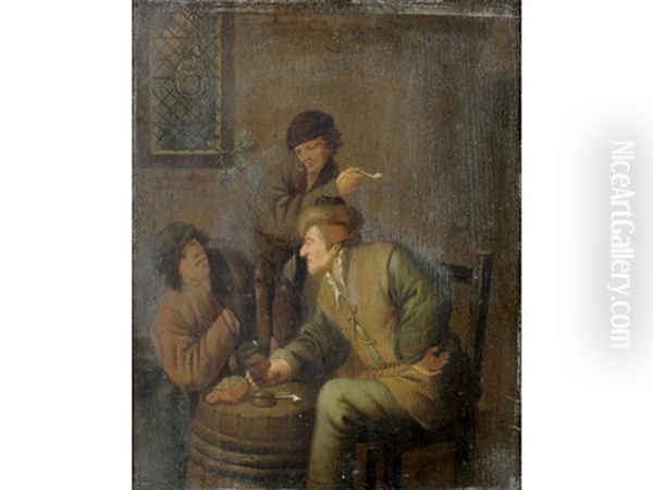 Topers Smoking And Drinking In An Interior by Cornelis Dusart